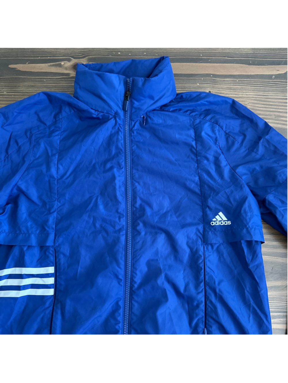 Women's Adidas Windbreaker Jacket Size S Blue White Lightweight Zip Up Track
